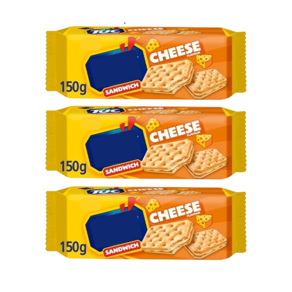 TUC Sandwich Cheese Flavour Cracker Biscuits, Pack of 3, Vegetarian-Suitable Savoury Snack, 150g
