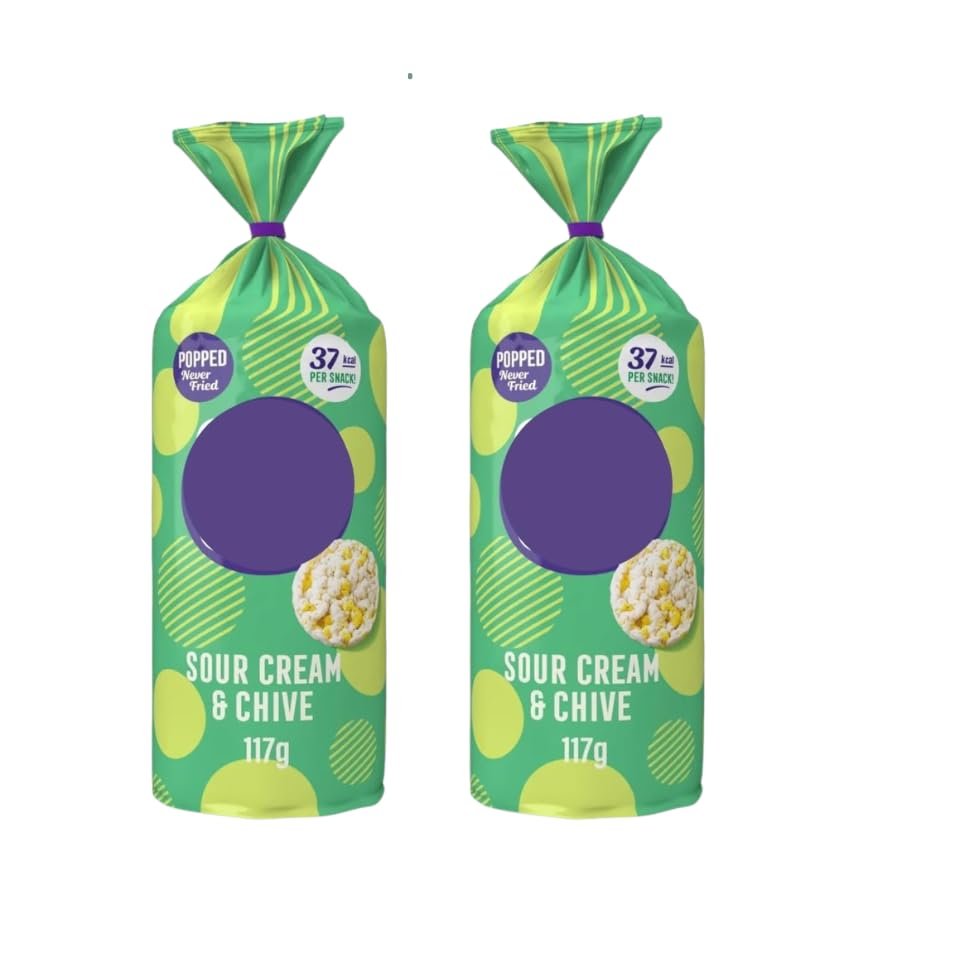 Jumbo Rice Cake Crisps, Pack of 2, Sour Cream & Chive Flavour, Popped Never Fried, 37 kcal per Snack, 117g