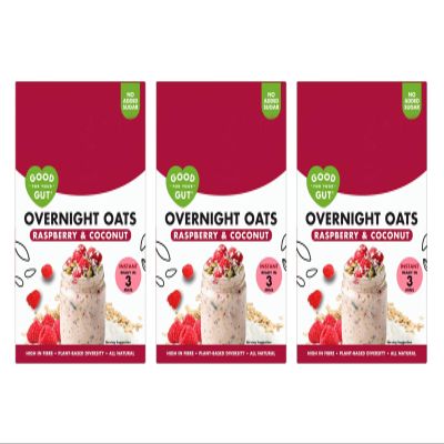 Good For Your Gut Overnight Oats, Raspberry & Coconut, No Added Sugar, High in Fibre, Vegan, 350g,Pack Of 3