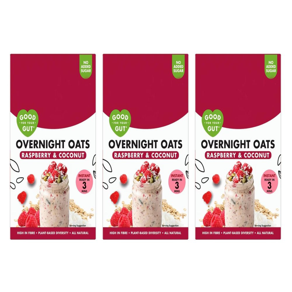 Good For Your Gut Overnight Oats, Raspberry & Coconut, No Added Sugar, High in Fibre, Vegan, 350g,Pack Of 3