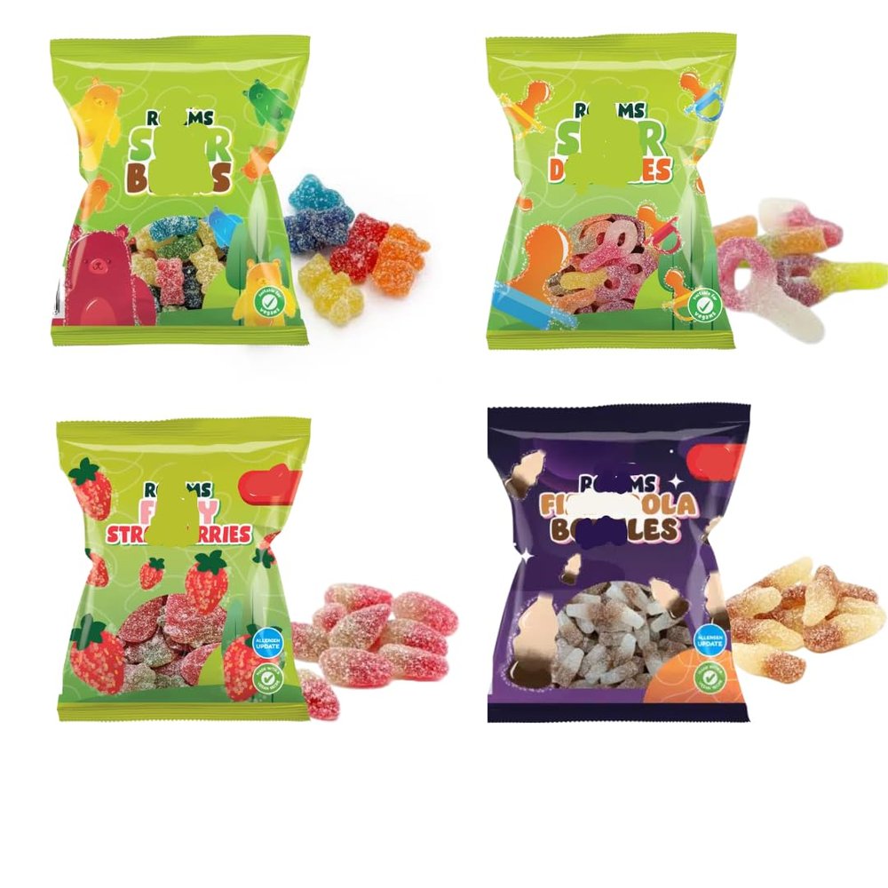 Canndy Reallmms Gummies Variety Bundle 4 x 160g | Fizzy Strawberry | Cola Bottles | Sour Bears | Sour Dummies | Mixed Gummy Sweets Pack | Chewy Fizzy & Sour Candy Selection