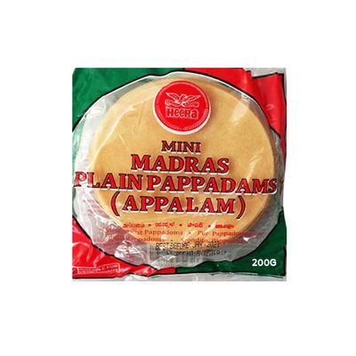 Heera's Madras Plain Papad 200g Traditional Indian Papadums, Ready to Fry or Roast, Crispy Side Dish Pack of 1