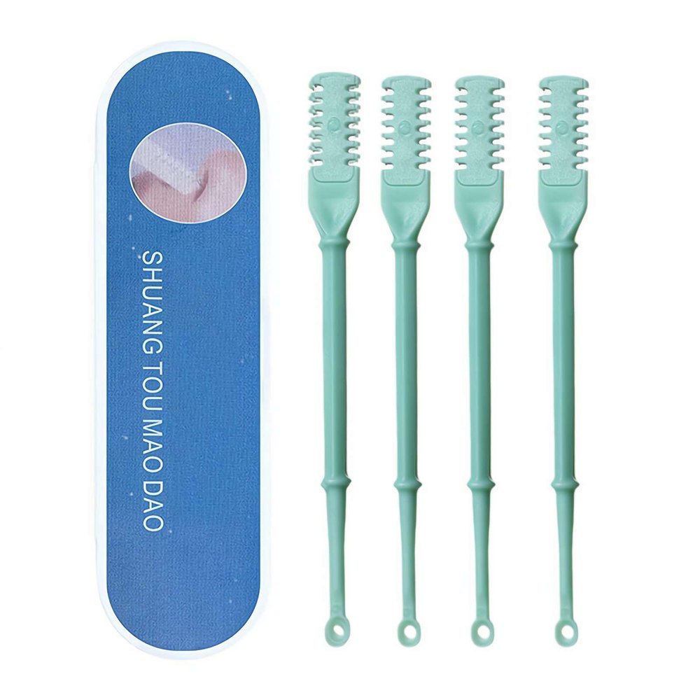 4pcs Nose Hair Trimmer, Ear Hair Removal, Manual Double-Headed Nostril Scissors with Safe Round Tip & Ear Pick, Portable Essentials (Green)