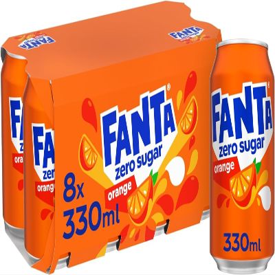 Assorted Soft Drink Cans 8 x 330ml Mixed Flavours Fizzy Soda Multipack, Refreshing Carbonated Beverages (Zero Sugar Orange)