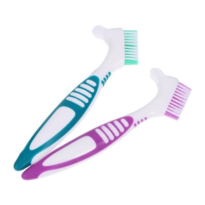 Alasum Denture Cleaning Brush for Thorough Cleaning with Double-Sided Brush Design with Non- Large Handle 2pcs Portable Denture Toothbrush