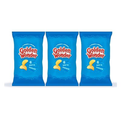 Golden Wonder Salt & Vinegar Crisps Multipack 6 x 25g (Pack of 3) Tangy & Crunchy Potato Chips, Classic British Snack, 18 Individual Bags for Lunchboxes & Sharing