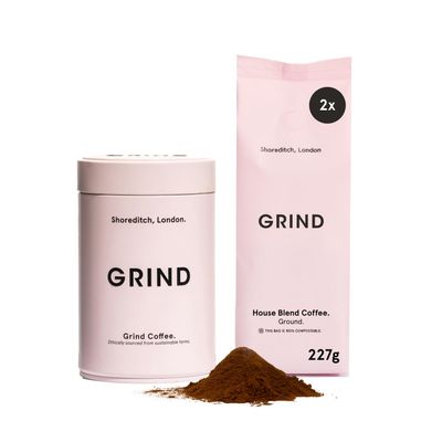 Grind Coffee Tin Bundle 2x 227g of Ground Coffee with Storage Tin 100% Arabica Suitable for All Bean to Cup Machines Medium Roast Specialty Grade Gift for Coffee Lovers