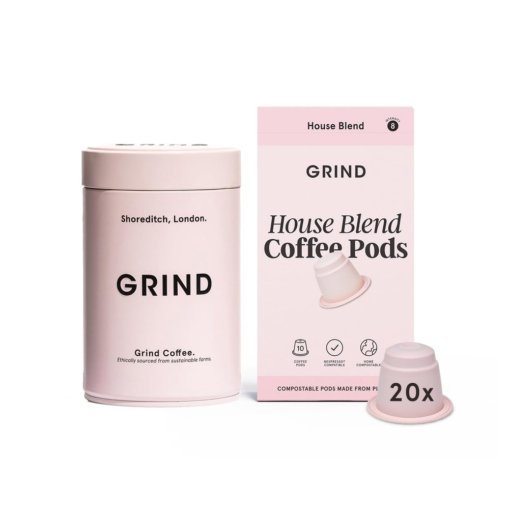 Grind Coffee Tin Bundle 20x Biodegradable Pods with Storage Tin Nespresso Original Compatible 100% Arabica Specialty Grade Gift for Coffee Lovers