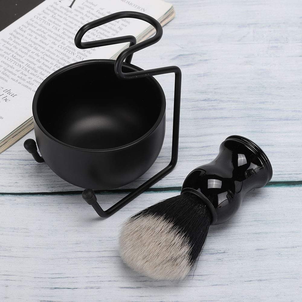 Cosiki Beard Shaving Tool Set Durable Stand Soap Bowl Brush for Outdoor Use Stainless Steel for Men (3 Piece Set)