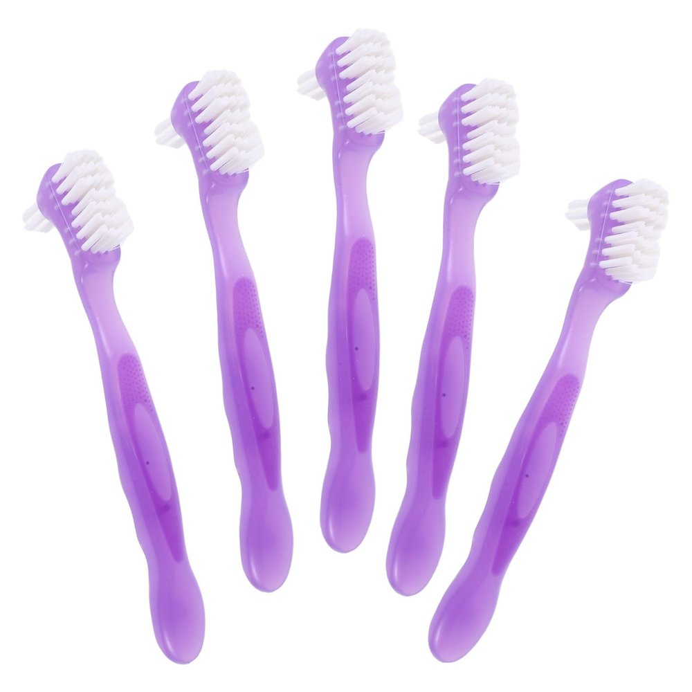 FRCOLOR 5pcs Dual-Sided Denture Toothbrush for False Teeth Cleaning with Soft and Firm Bristles, Plastic and Nylon Material, Portable Design for Vacations and Business Trips