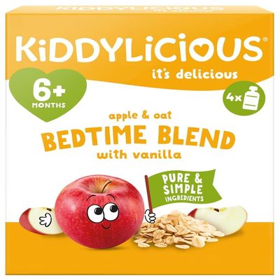 Kiddylicious Bedtime Baby Food Pouches 6 Months+ | 4 x 100g Mixed Fruit & Oat Puree | No Added Sugar | Smooth Weaning Pure (Kiddylicious Apple & Oat Bedtime Blend 4x100g)