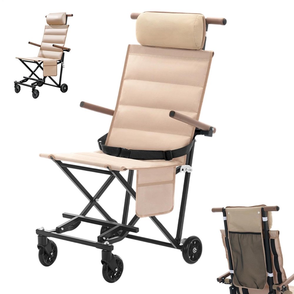 Portable Wheelchair - Lying and Sitting Mobility Support | High Load-Bearing Capacity Foldable Travel Wheelchair - for Elderly Senior Adult Disabled Outdoor Beach Travel