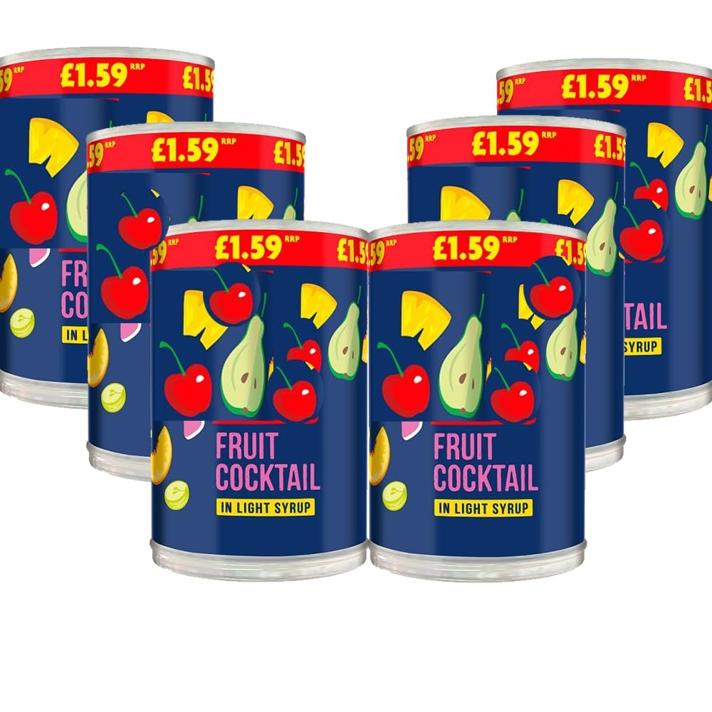 Fruit Cocktail in Light Syrup Tin 410g - Real Fruit No Mess, Ready to Eat and Tasty (6 x Tins)