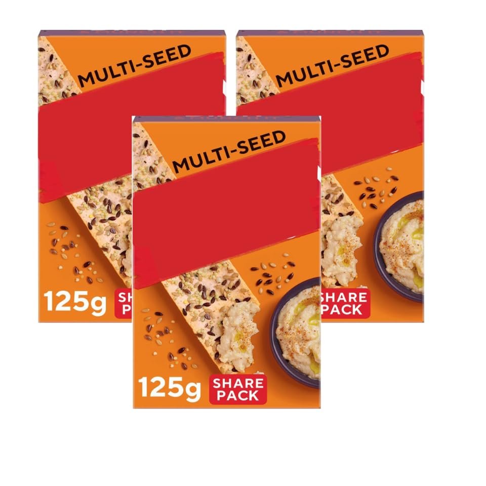 Multi-Seed Flatbread Crackers, Pack of 3, British Baked, High in Fibre, Source of Protein, 39 Calories per Thin, No Artificial Preservatives, Vegetarian Friendly