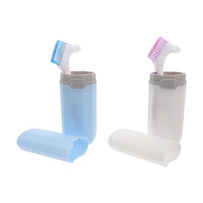 VILLCASE Denture Box Kit with Portable Tooth Brush and Retainer Cleaning Brush, Compact Plastic Design for Denture and Retainer Care, for Short Trips and Hotel Stays