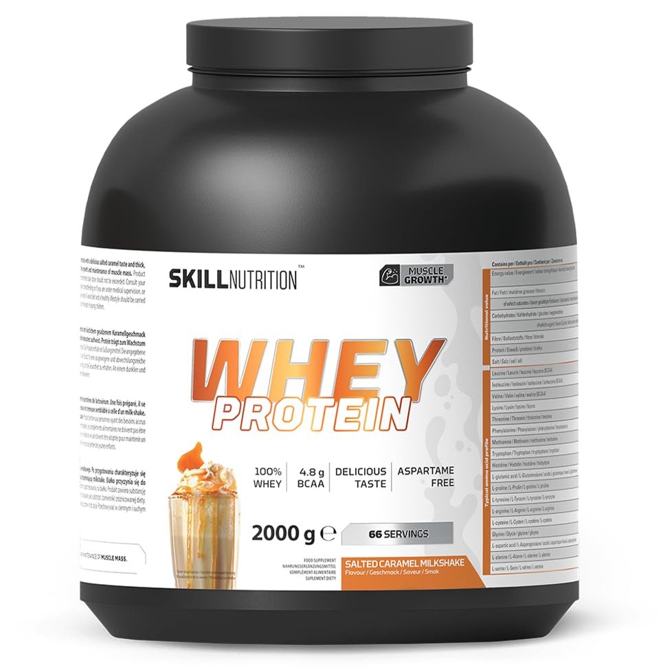Skill Nutrition Whey Protein | 23g Protein per Serving | High Quality Muscle Building Formula with Great Solubility | Support Muscle Growth and Recovery | 2000g | Salted Caramel Milkshake