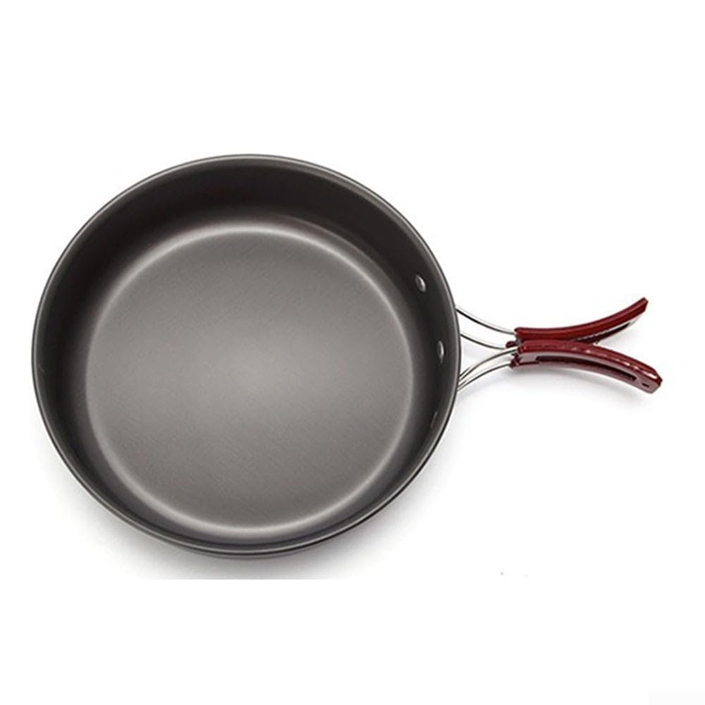Compact Aluminum Alloy NonStick Frying Pan with Folding Handle, Portable Design Includes Mesh Bag for Storage, Suitable for Outdoor Cooking