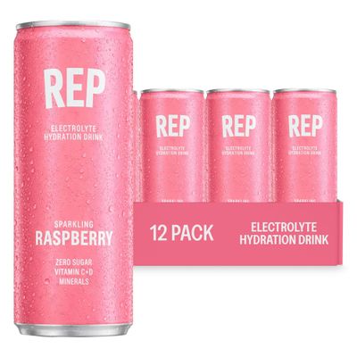 REP Hydration Drink with Electrolytes & Vitamins | Zero Sugar | Vitamin C, D, B12, Sodium, Potassium, Magnesium & Zinc | Low Calorie | Caffeine Free | 12 x 330ml Cans (Raspberry)