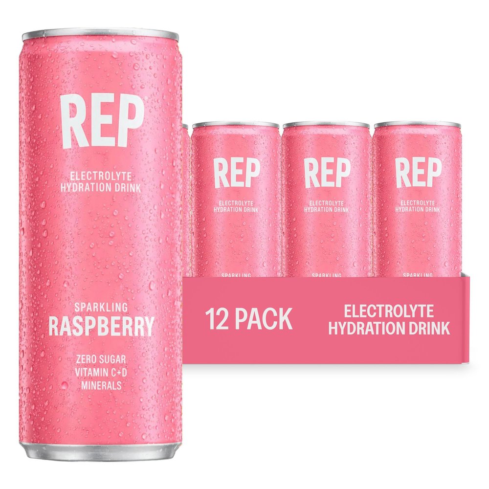 REP Hydration Drink with Electrolytes & Vitamins | Zero Sugar | Vitamin C, D, B12, Sodium, Potassium, Magnesium & Zinc | Low Calorie | Caffeine Free | 12 x 330ml Cans (Raspberry)