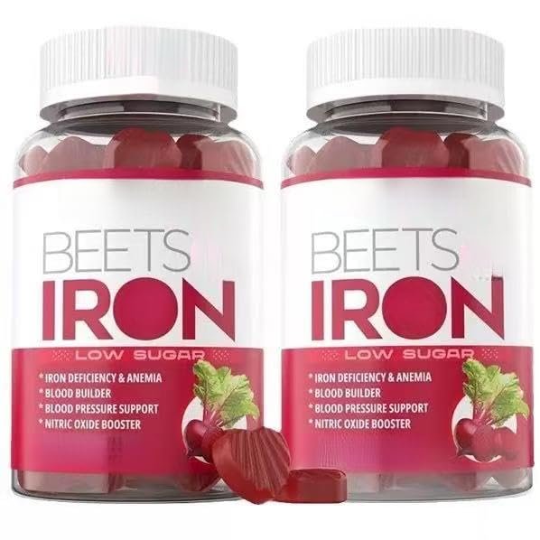 Beet Root Gummies - Increase Nitric Oxide & Iron Levels, Energy Support, Fight Fatigue, Beetroot & Gentle Iron, Sugar Free2 bottles