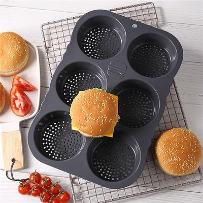 Silicone Hamburger Bun Pan 6-Cavity Non- Burger Bun for Homemade Buns Flexible Dishwasher-Safe Bakeware Tray 13.6 X 9.2 X 1.6 in Grey