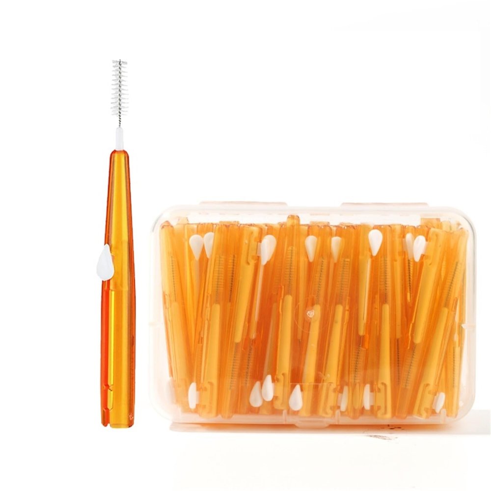 Interdental Brushes 60 Pcs/Box Toothpick Dental Interdental Brush 0.6-1.5Mm Cleaning Between Teeth I Shape Tooth Floss(Orange)