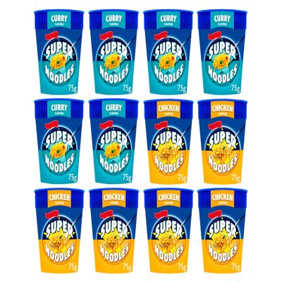 Super Noodles Instant Pot Noodles, Chicken and Curry Flavour, 75g Each, Pack of 12