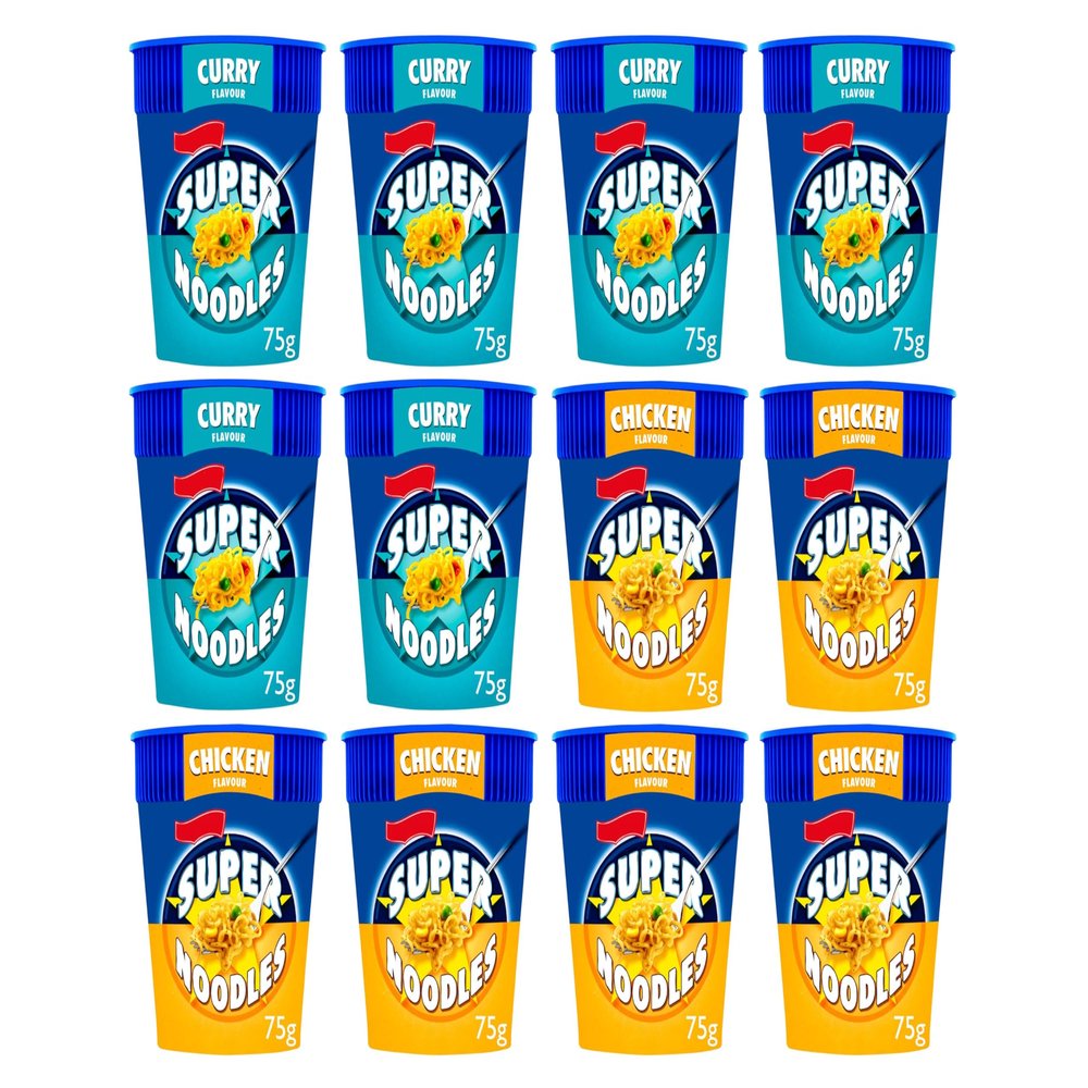 Super Noodles Instant Pot Noodles, Chicken and Curry Flavour, 75g Each, Pack of 12
