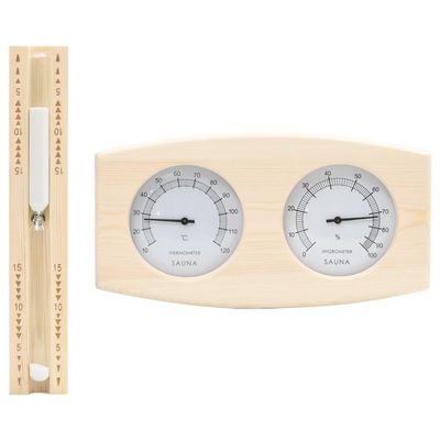 2-in-1 Sauna Hygrothermograph and Hourglass Set Made of Solid Pine Wood with Heat-resistant Glass, 15 Minute Hourglass, Sauna Accessories for Infusion, Aromatherapy, Wellness and Relaxation