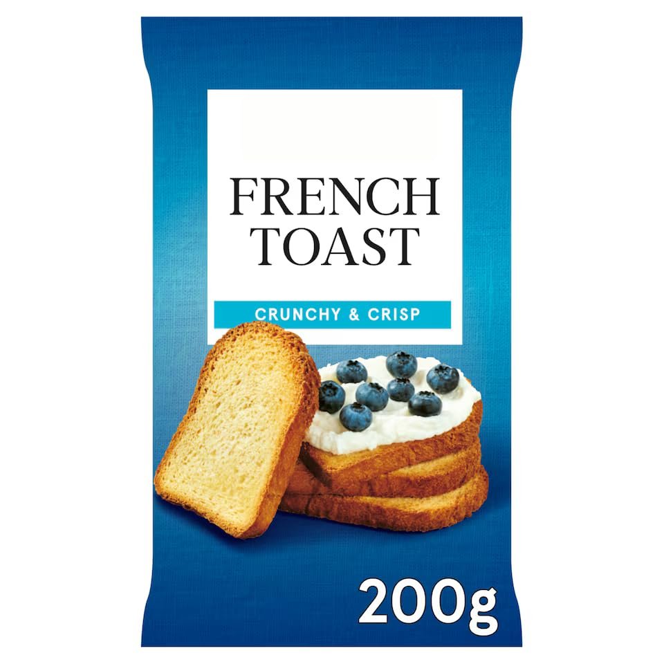 French Toast Crunchy Crisp Toasts, 200g, Double Baked, Dense Bread, for Sweet and Savoury Toppings