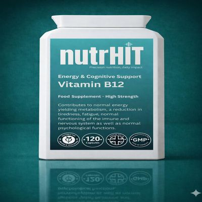 NutrHIT Vitamin B12 High Strength Food Supplement, 1000g Methylcobalamin, Vegan, 120 Capsules