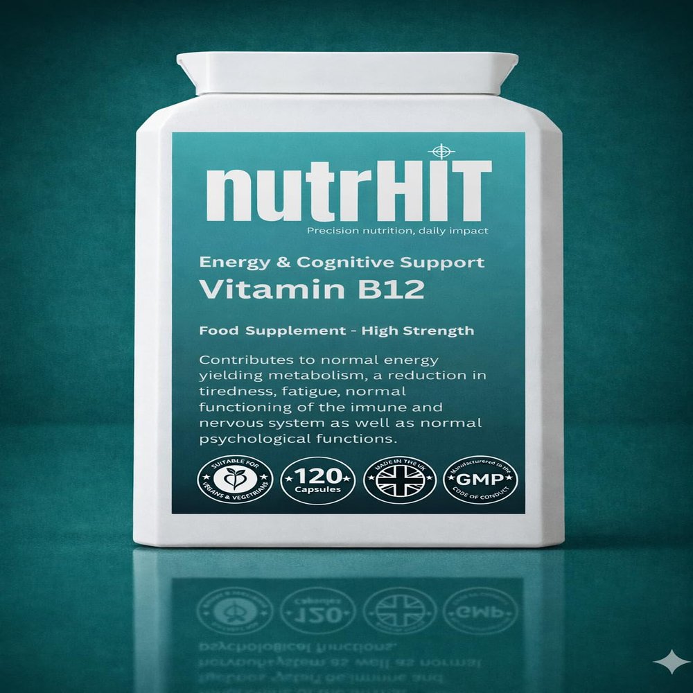 NutrHIT Vitamin B12 High Strength Food Supplement, 1000g Methylcobalamin, Vegan, 120 Capsules