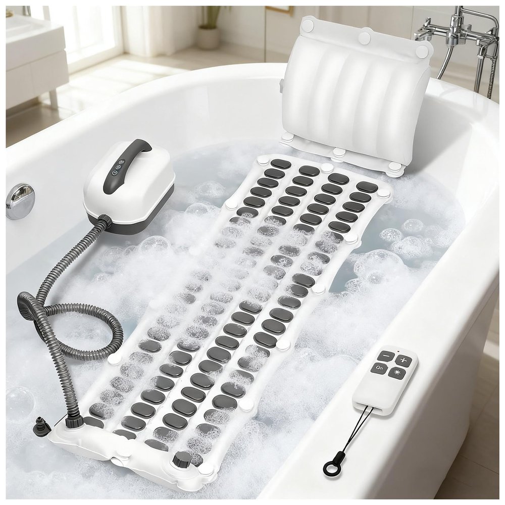 Massage Mat for Bathtub with Electric Air Pump, 6 Adjustable Settings, Anti-Slip Bubble Bath Machine, Portable Relaxation Mat for Spa Experience