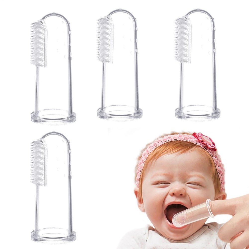 Finger Toothbrushes - Full Silicone Brush, Infantile Massager, Gum Stimulation, Teething Relief Cleaning Function, Pediatric Hygiene Supplies, Transparent Soft BPA Free