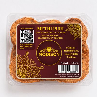 MODISON Methi Puri Indian Snacks Crispy Fenugreek Crackers 180g