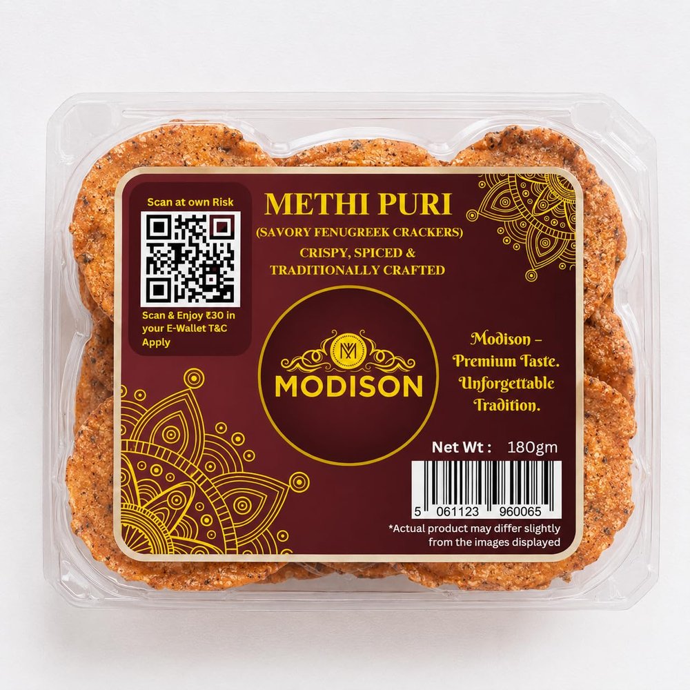 MODISON Methi Puri Indian Snacks Crispy Fenugreek Crackers 180g