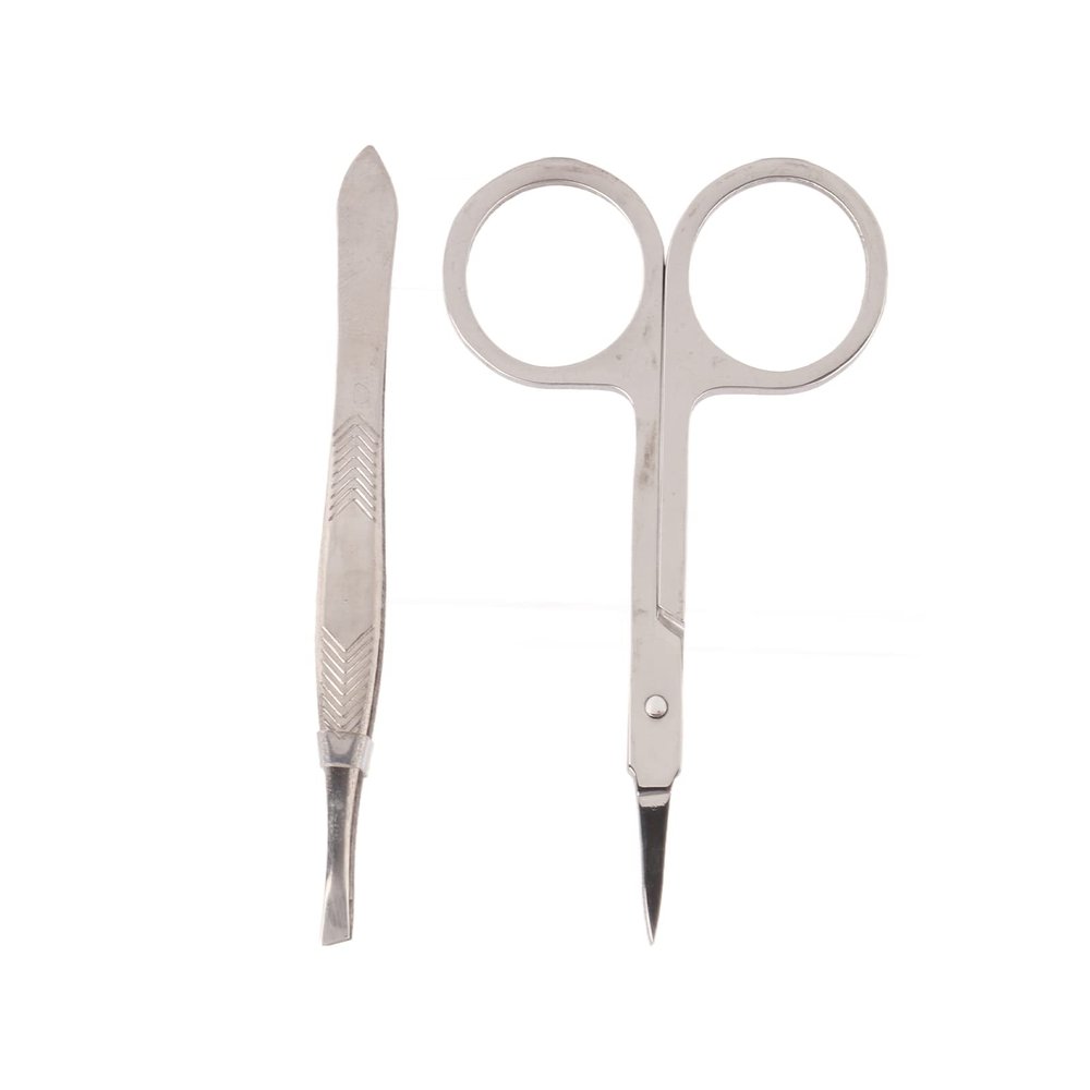 Baxnore Professional Stainless Steel Nose Hair Scissors Tweezers Set Precision Grooming Kit for Men Women Eyebrows Beards Eyelashes Travel Friendly Hair Trimming Tools