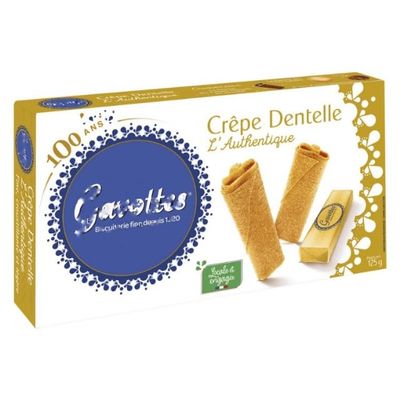Crepe Dentelle Autentica Originale Produzione Locale | Frittelle Bretoni Originali | Biscotti Croccanti Arrotolati - 2 x 125 Gram | Crepes Pronte