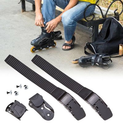EasyByMall Inline Skate Replacement Energy Strap with Buckle, PVC Roller Shoe Laces with Mounting Screws for Men Women Kids, Black (21mm/22mm)