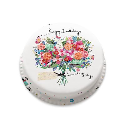 Victoria Sponge champagne Birthday Bouquet themed cake - A delicious traditional vanilla sponge cake with buttercream and a rich apple and raspberry jam, serves 10-12 portions. Baked by bakerdays.