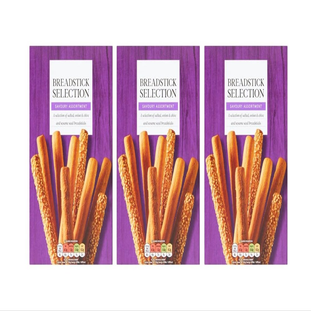 Breadstick Selection 120g Pack of 3,Perfect for serving with dips, cheeses, and charcuterie boards, or simply enjoyed on their own as a savoury treat.