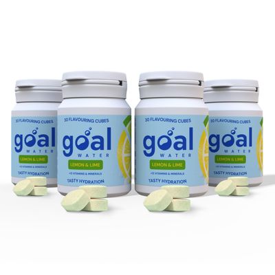GOAL WATER, Water Flavouring Drops, 120 Tablets for 60L Drink, Flavoured Hydration Tablets with Vitamins and Electrolytes, Effervescent, Zero Sugar, Vitamin B, C, D, E, Zinc (Lemon & Lime)