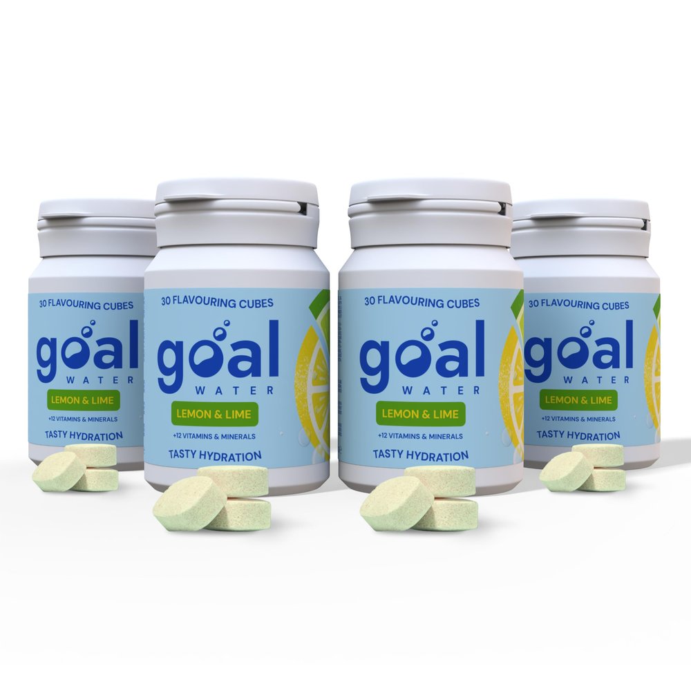 GOAL WATER, Water Flavouring Drops, 120 Tablets for 60L Drink, Flavoured Hydration Tablets with Vitamins and Electrolytes, Effervescent, Zero Sugar, Vitamin B, C, D, E, Zinc (Lemon & Lime)
