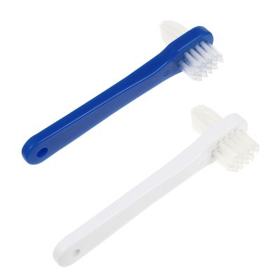 Alasum 2pcs Dual Head Denture Cleaning Brushes for False Teeth and Retainers with Double-Sided Soft Nylon Bristles and Long Non-Slip Handle for Gentle and Easy Control