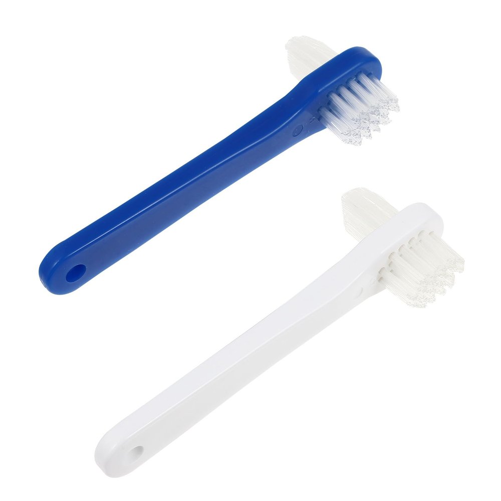 Alasum 2pcs Dual Head Denture Cleaning Brushes for False Teeth and Retainers with Double-Sided Soft Nylon Bristles and Long Non-Slip Handle for Gentle and Easy Control