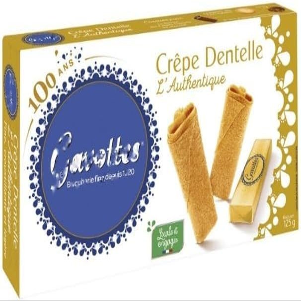 Crepe Dentelle Autentica Originale Produzione Locale | Frittelle Bretoni Originali | Biscotti Croccanti Arrotolati - 8 x 125 Gram | Crepes Pronte
