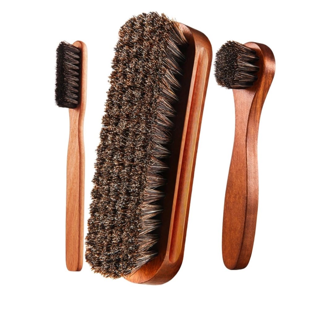Shoe Brush, Horsehair Suede Shoe Brush Kit Polishing Applicator for Boots Shoes Car Seats Sofas Bags