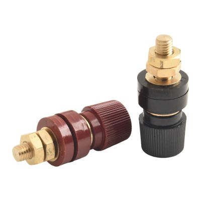 EasyByMall M8 Brass Binding Posts 200A 555 Type Screw Terminals for Welding Machines Generators Solar Panels RVs Ships Red Black Pair
