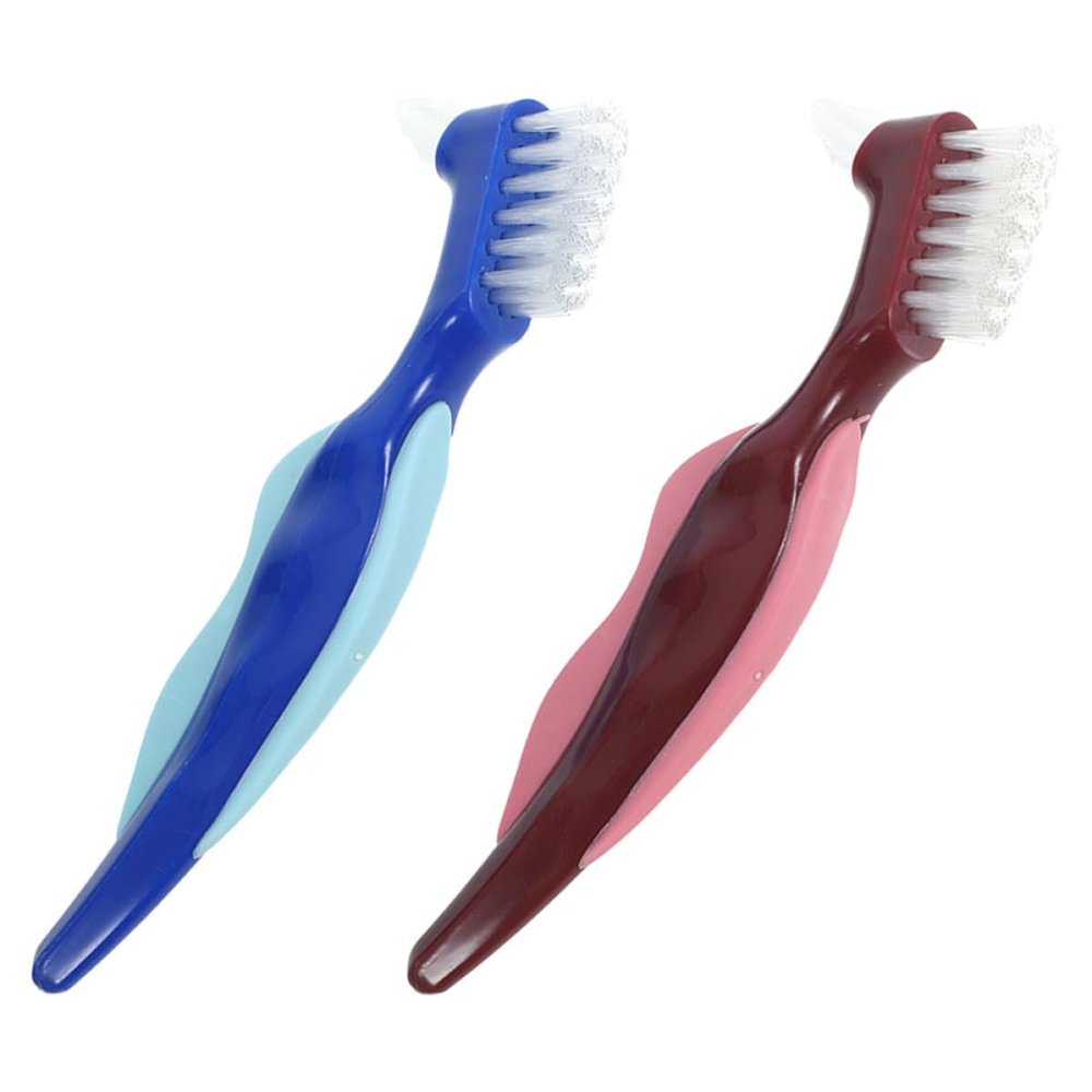 KICHOUSE 2pcs Denture Cleaning Brushes with Double Sided Nylon Bristles and Ergonomic Pp Handle Lightweight Design for Half Dentures Cleaning at Home