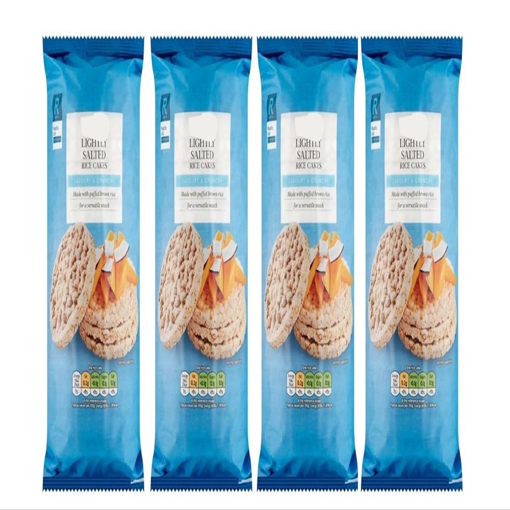 Lightly Salted Rice Cakes 130g Pack of 4, Perfect on their own or topped with your favourite spreads, cheeses, or fresh ingredients for a quick and easy snack.